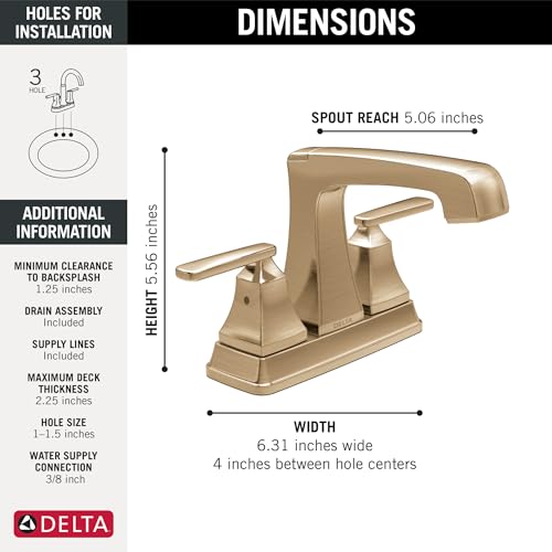 Delta Ashlyn Centerset Bathroom Faucet, Gold 3-Hole Bathroom Sink Faucet, Metal Push-Pop Drain Assembly, Champagne Bronze 2564-CZMPU-DST - color: Champagne Bronze