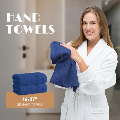 Navy Bath Towel Set of 6 - 100% Cotton Highly Absorbent Towels for Bathroom, 2 Luxury Bath Towels 650GSM, 2 Hand Towels, 2 Washcloths - color: Navy Blue