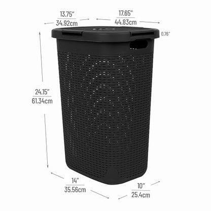 Mind Reader Slim Laundry Hamper with Lid, 60L Tall Clothes Baskets, Narrow Tapered Design for Bathrooms Closets and Laundry Rooms, Plastic, 3 Pack, Black - color: Black