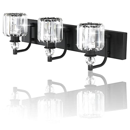 Ralbay Black Crystal Bathroom Lights Fixtures 3 Light Crystal Bathroom Vanity Lights Fixtures Over Mirror Modern Matte Black Bath Wall Lights - color: Black, size: 24 inch