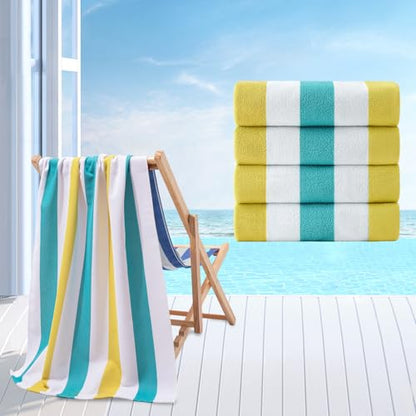 Beach Towel Set-4 Pack 30"x60" Sand Free Stripe Beach Towel for Pool,Bathroom,Soft Absorbent Quick Dry Lightweight Beach Bath Towel,Camping Blanket,Travel Towel,Beach Essentials for Adults,Teal/Yellow - color: Teal/Yellow
