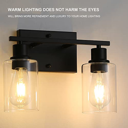 Bathroom Vanity Light Fixtures, 2-Light Matte Black Bathroom Lights, Wall Sconces with Clear Glass Shade for Hallway Farmhouse Bedroom Living Room - color: Black 2-Light