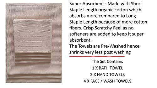 Waffle Bath Towel Set Organic Cotton GOTS Certified Pearl Blush Super ABSORBANT & Quick Dry NO SOFTENERS Environment Friendly 1xBATH 58x30.5, 2xHAND 29x20, 4xFACE 12x12INCH - color: Pearl Blush