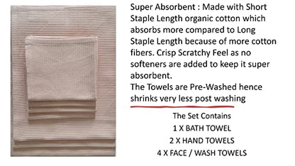 Waffle Bath Towel Set Organic Cotton GOTS Certified Pearl Blush Super ABSORBANT & Quick Dry NO SOFTENERS Environment Friendly 1xBATH 58x30.5, 2xHAND 29x20, 4xFACE 12x12INCH - color: Pearl Blush