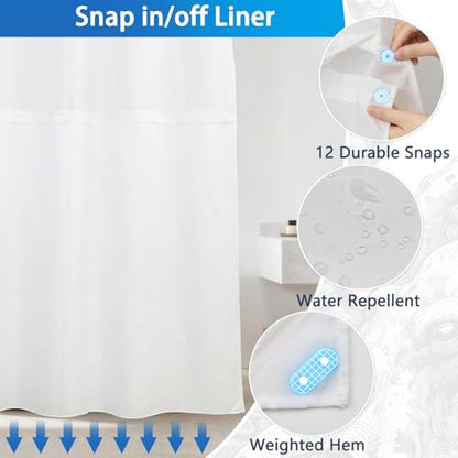 Giant Octopus Shower Curtains for Bathroom, No Hook Shower Curtain with Mesh Top Window and Detachable Liner, 71x74 Inch Waterproof Fabric Ocean Shower Curtain with Built-in Rings and Weighted Bottom - color: Giant Octopus