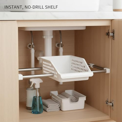 Adjustable Telescopic Cabinet Shelf, Tool-Free Under Sink Organizer Rack, Carbon Steel and PP Plastic Storage Solution for Kitchen and Bathroom - size: 9.84 x 6.69 x 3.31 in