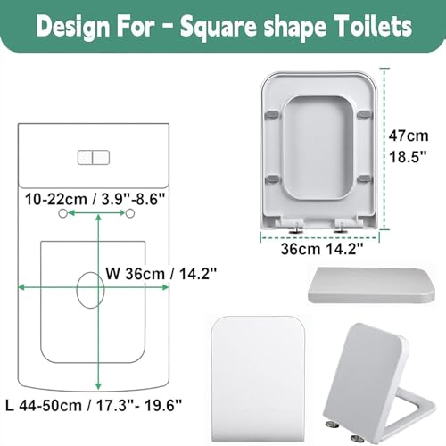 Quick Release Rectangular Soft Close Toilet Seat with Easy Cleaning, Top Fixing & Adjustable Hinges, White Plastic Cover, 03b - size: 04f