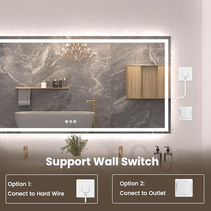 Snowdool 72 x 36 in LED Bathroom Mirror, Front and Backlit, Anti-Fog | Front and Backlit, 3 Color Temperatures, Anti-Fog, Tempered Glass - size: 36"L x 72"W