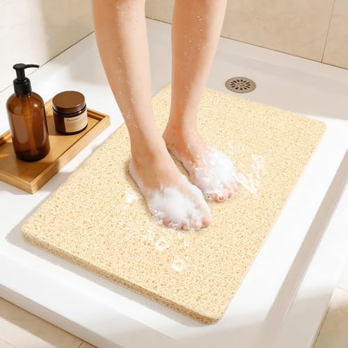 17 * 24in Shower Mat Bathtub Mat Non Slip | Bathmats Non Slip, Quick Drying Foot Scrubber Loofah Mats for Inside Shower, Tub, Bathroom, Home, Beige - color: Beige, size: 24" x 17" (Rectangular)