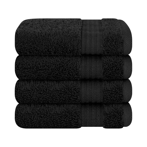 Cotton Paradise 100% Cotton Turkish Towel Set, Soft Absorbent Quick Dry, 4 Piece Washcloth Set, Coal Black - color: Coal Black, size: 13"x13"
