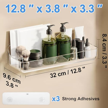Diesisa Acrylic Wall Mount Organizer, Adhesive Shelves,2Pc Bathroom Shelves | Self Adhesive Shelf, Shower Caddies, No Drilling Hang Wall, Stick on Shelf with 3Pcs Tapes, for Bathroom, Kitchen,Living Room - color: 2pcs-clear