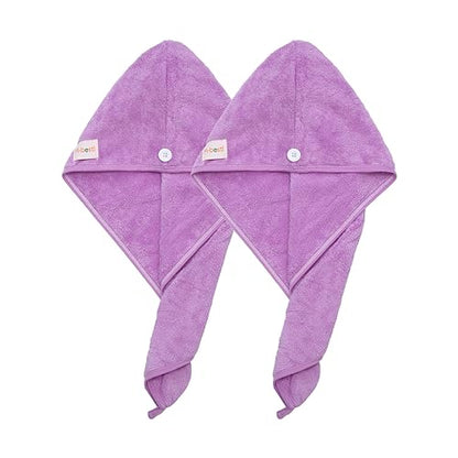 M-bestl 2 Pack Microfiber Hair Towel Wrap,Hair Drying Towel with Button,Absorbent Head Towel to Dry Hair Quickly (Purple) - color: Purple