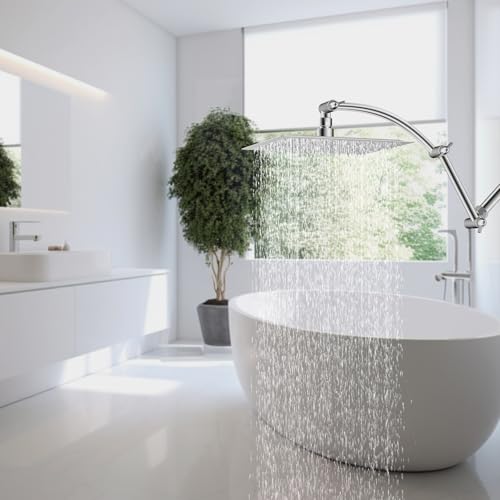Hibbent All Metal 10'' Rain Shower Head with 16'' Extension Arm, Chrome | cUPC Certified High Pressure Rainfall Showerhead with Solid Brass Adjustable Shower Head Extension Arm, Fixed Showerheads - color: Chrome, style: Square 10''