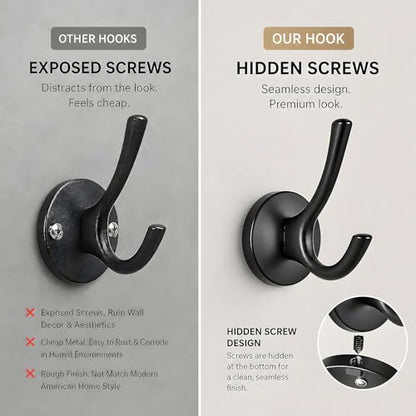 Towel Hooks-Coat Robe Hooks-Heavy Duty Metal Double Bathrobe Hook-Black Towel Hooks for Bathrooms-Kitchen Closet Garage（4Pcs Black） - color: Black
