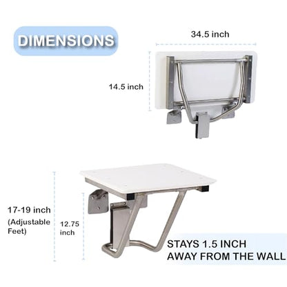 Folding Shower Chair for Elderly and Disabled | ADA Folding Shower Seat Wall Mounted Holds up to 400 lbs | High Density Polymer Shower Chair for Inside Shower 304 Stainless Steel | 34.5x16” - size: 34.5
