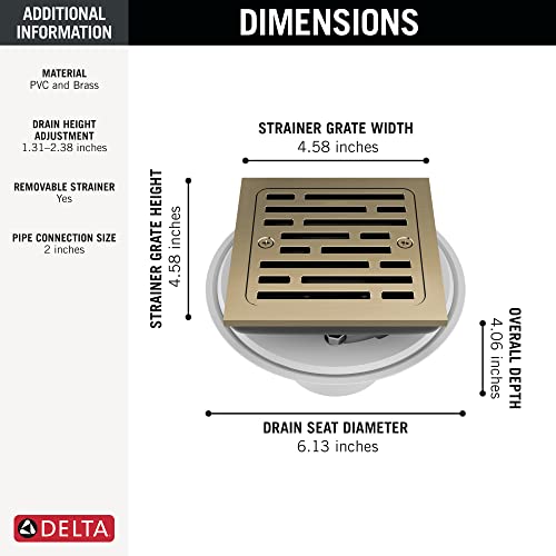 Delta Faucet 4 Inch Tile-In Square Shower Floor Drain Gold, Shower Drain Kit, Square Shower Drain, Chrome Shower Drain, Shower Floor Drain, Champagne Gold DT062412-CZ - color: Champagne Bronze