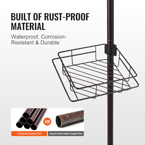 VEVOR Corner Shower Caddy Tension Pole, 4 Tier Adjustable Rustproof Organizer Shelves for Bathroom & Washroom, 42-114inch High, Bronze