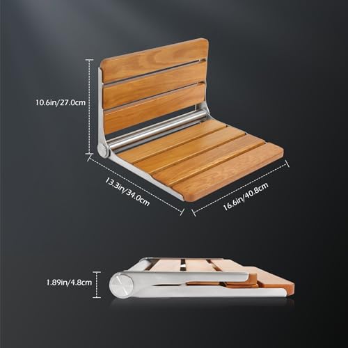 Dyna-Living Folding Shower Seat Wall Mounted Fold Down Shower Seat 400 lbs Load-Bearing Shower Bench Seat Wall Mounted Shower Chair Foldable Wooden Shower Seat for Inside Shower for Elderly