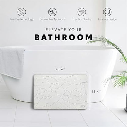 Diatomaceous Earth Stone Bath Mat - Ivory Bloom | Modern Fast Dry Bathroom Floor Shower Mat, Quick Drying Premium Diatomite Spa Stone Gift, Non-Slip Base, 23.6" x 15.4" - color: Ivory Bloom