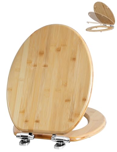 Angol Shiold ELONGATED Bamboo Toilet Seat Quick Release Soft Close18.5Inch | Adjustable Zinc Alloy Strong Hinges, Light, Easy to Install & Clean, Up to 400 lbs (Elongated 18.5", Natural Bamboo) - color: Soft Close & Quick Release, size: Elongated -18.5"