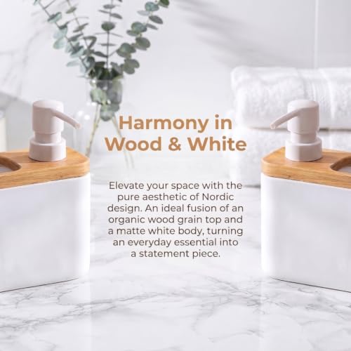 RQYIXI 2-in-1 Ceramic Soap Dispenser with Sponge Holder, White, 17 Oz | natural acacia wood accent rectangular modern kitchen sink organizer caddy pump countertop farmhouse - color: White Square