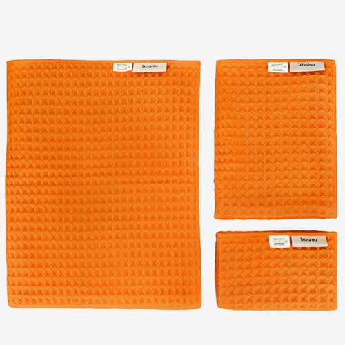 Luxury Organic Japanese Cotton Waffle Bath Towel | Thick, Absorbent, Quick Dry Bathroom Towels for Shower, Sauna, Onsen| Hotel & Spa Quality, Gift-Ready (Coral Orange, Bath Towel Set (3-Piece)) - color: Coral Orange, style: Bath Towel Set (3-piece)