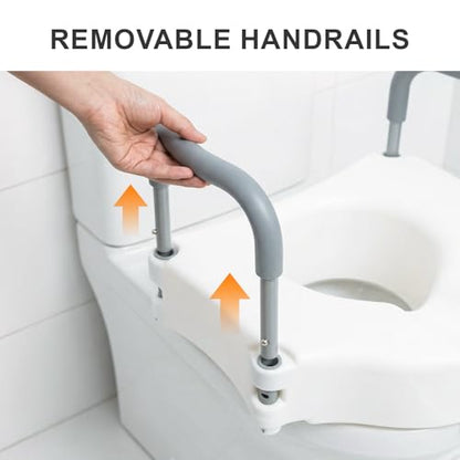 Raised Toilet Seat with Handles, Toilet Seat Riser for Seniors | Adjustable Height & Width, Cozy Padded, 300lb Capacity, Handicap Toilet Seat for Elderly - size: Standard with Handles