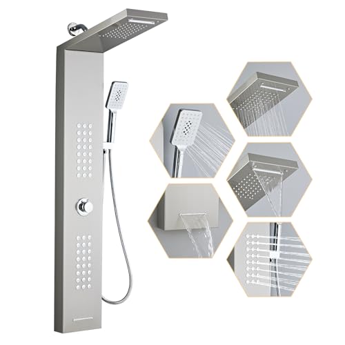 Shower Panel Tower System,Rain Shower Head Rainfall Waterfall | Handheld High Pressure Rain Massage System(Brushed Silver) - color: brushed silver, style: Upgrade and lengthen