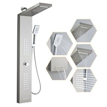 Shower Panel Tower System,Rain Shower Head Rainfall Waterfall | Handheld High Pressure Rain Massage System(Brushed Silver) - color: brushed silver, style: Upgrade and lengthen