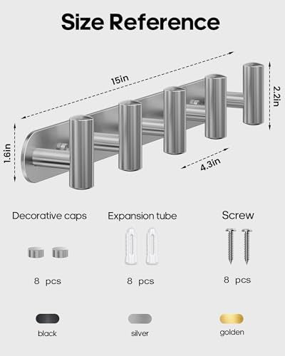 Optish 2 Pack Coat Rack Wall Mount, Bathroom Towel 5 Hooks, Heavy Duty Coat Hooks for Robe, Bag, Key, Hat, Hook Rack Hanger for Entryway, Bedroom, Silver - color: Silver