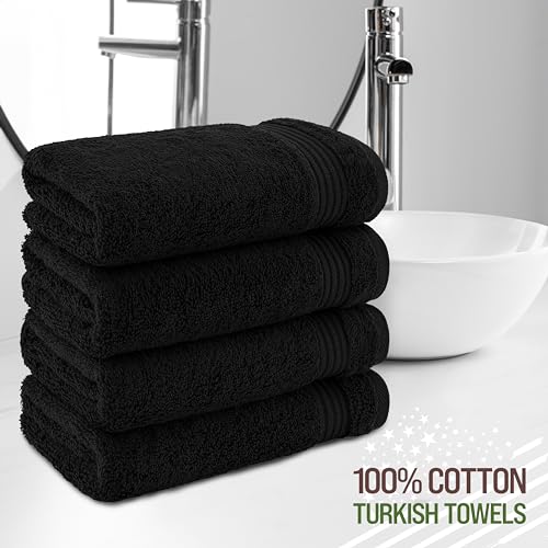 American Veteran Towel, Hand Towels for Bathroom Set of 4, 100% Cotton Turkish Hand Towel Sets, Soft Hand Face Towels, Black Hand Towels - color: Black