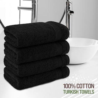 American Veteran Towel, Hand Towels for Bathroom Set of 4, 100% Cotton Turkish Hand Towel Sets, Soft Hand Face Towels, Black Hand Towels - color: Black