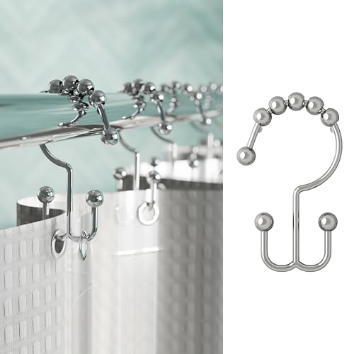 Zenna Home Shower Curtain Hooks, Chrome, Set of 12 – Premium Shower Curtain and Liner Rings with Double Roller Glide and Double-Sided Design – Rust Resistant - color: Chrome