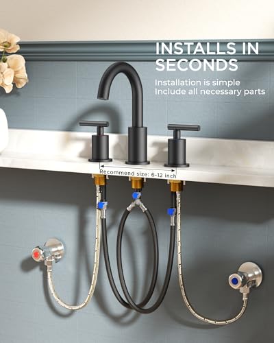 FORIOUS Widespread Black Bathroom Faucet 3 Hole, Matte Black Vanity Faucet | Commercial 8 Inch Matte Black Bathroom Sink Faucet Widespread with 360° Swivel Spout, 3 Hole Black Faucet for Bathroom Sink - color: Matte Black, style: Modern