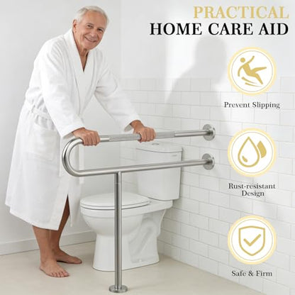 Toilet Grab Bar Support Rail 31.5 Inch, Anti-Slip Knurled Brushed Nickel Safety Bar, Handicap Bathroom Handrails for Elderly Disabled Pregnant, 304 Stainless Steel Wall to Floor - size: 31.5in