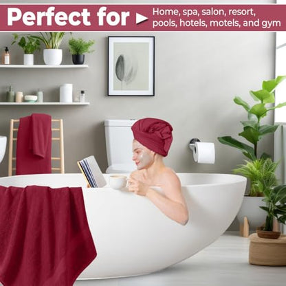 QUBA LINEN Pack of 8 Towels Set, 2 Large Bath Towels, 2 Hand Towels, 4 Wash Cloths, 100% Cotton, Lighter Weight, Quicker to Dry, Super Absorbent, Perfect for Bathroom (Burgandy) - color: Burgandy