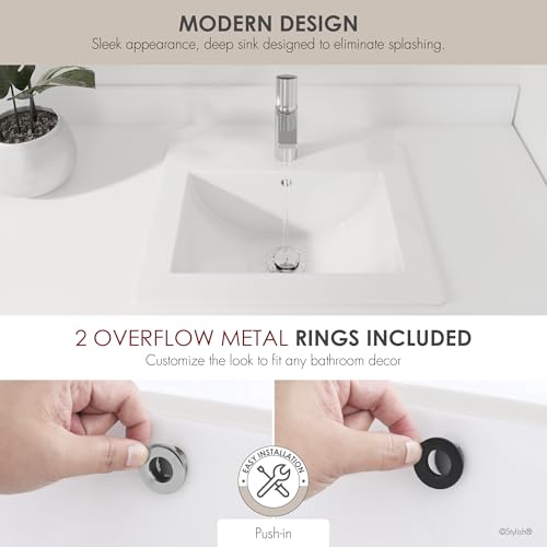 Stylish 21" White Porcelain Top-Mount Bathroom Sink, Rectangular Basin with Overflow Caps, High-Gloss Finish, cUPC Certified, Fits 22″ Cabinets, P-211H - style: 21" White Porcelain Top-Mount Bathroom Sink