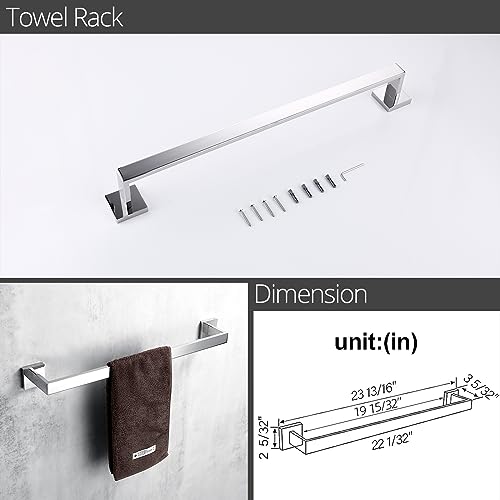 BAGNOLUX Bathroom Hardware Set 4 Pieces, Bath Towel Holder Set SUS304 Stainless Steel, Towel Bar Rack Set for Wall Mounted, Square Bathroom Accessories Set Fixture Heavy Duty Polished Chrome - color: Polished Chrome