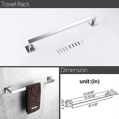 BAGNOLUX Bathroom Hardware Set 4 Pieces, Bath Towel Holder Set SUS304 Stainless Steel, Towel Bar Rack Set for Wall Mounted, Square Bathroom Accessories Set Fixture Heavy Duty Polished Chrome - color: Polished Chrome
