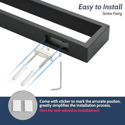 Sayayo Matte Black Towel Bar for Bathroom, 16 Inch Hand Towel Holder Wall Mount Square Towel Ring SUS304 Stainless Steel Towel Rack - color: Black, size: 16 INCH