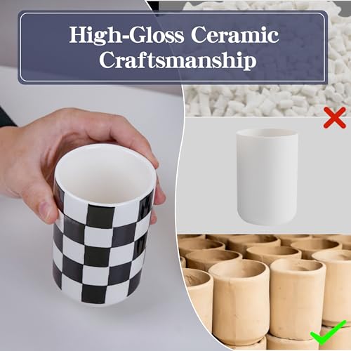 Ceramic Bathroom Soap Dispenser Set, Black and White Checkered Bathroom Vanity Set with Lotion Pump, Toothbrush Holder, Soap Dish & Storage Jar, Modern Bathroom Sink Accessories - style: Black