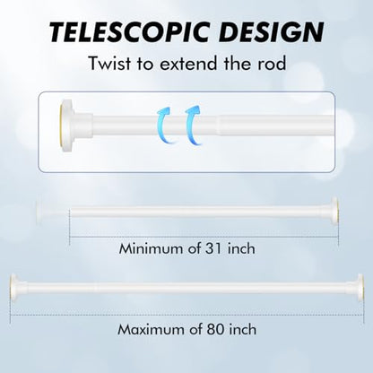 White Shower Curtain Rod Tension 30 to 80 Inch,1 Inch Diameter Adjustable Tension Curtain Rod No Drilling,Shower Rods for Bathroom,No Rust - color: White, size: 30" to 80"