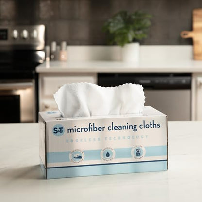 S&T INC. Microfiber Cleaning Cloth, 50 Pack, 11.8" x 11.8", White | Storage Box Included, Edgeless Cleaning Cloth for Home and Car, Reusable and Multi-Purpose Cleaning Rags, Machine Washable - color: White