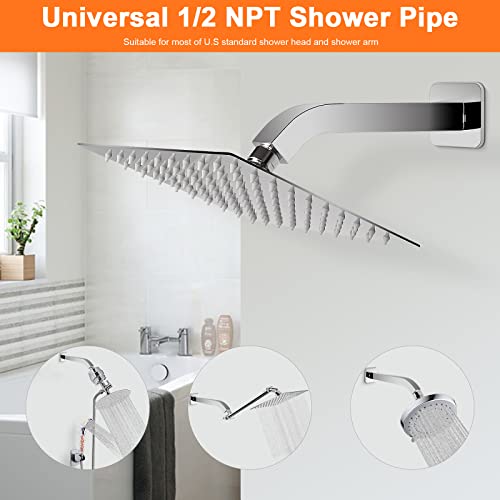 Shower Arm with Flange and Teflon Tape, Wall Mounted Square Shower Pipe 304 Stainless Steel Extension Arm for Fixed Shower Head & Handheld Shower (10 Inch, Chrome) - color: Chrome, style: 10 Inch