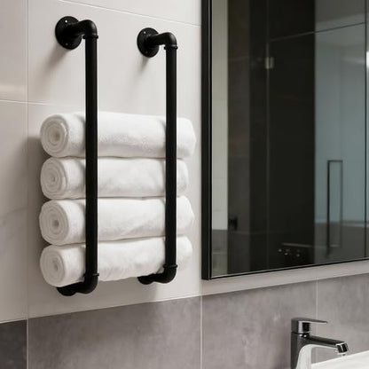 Industrial Pipe Towel Rack for Bathroom Wall Mounted,Towel Holder Black | 24 Inch,Made of Galvanized Steel,Easy To Install,Hold Up To 6 Regular Size Bath Towels,For Farmhouse Bathrooms Laundry Rooms - size: 24 Inch