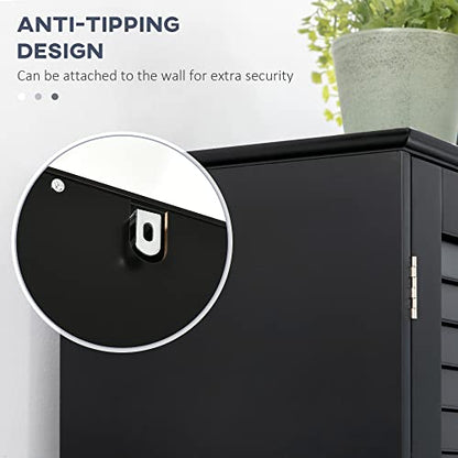 HOMCOM Tall Narrow Bathroom Storage Cabinet with Doors and Shelves, Black | Shelf Adjustability, Freestanding, Linen Cabinet - color: Black