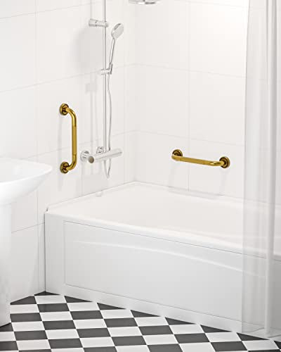 12 Inch Bronze Shower Grab Bar Gold, Munzong Antique Brass Bathroom Grab Bar w/Anti-Slip Knurled Grip, Bathroom Balance Bar, Safety Bath Handrail Support, Handicap Injury Elderly Senior Assist Handle | Anti-Slip Knurled Grip Bathroom Balance Bar Safety Ba
