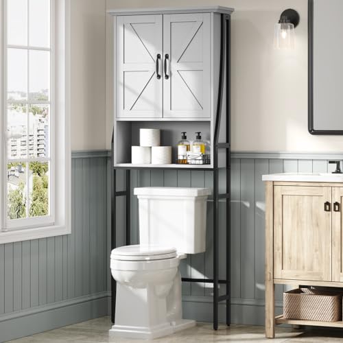 Over The Toilet Storage Cabinet, Over Toilet Bathroom Organizer with Barn Doors Above Toilet Storage Cabinet Spacesaver Rack Behind Toilet Bathroom Organizer (Gray) - color: Grey
