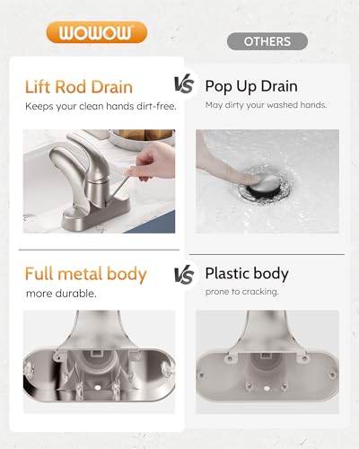 WOWOW Bathroom Faucet 1 Handle Low Arc Single Handle 4 inch Centerset Bathroom Sink Faucet with Pop Up Drain Assembly Basin Mixer Tap Brushed Nickel Vanity Faucets - color: A.Brushed Nickel