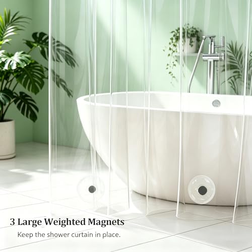 10G Heavy Duty Shower Curtain Liner 76 Inches Long, 100% EVA Vinyl 71 x 76 Longer Bathroom Shower Liner with 3 Large Magnets and 12 Grommet Holes, Weighted Clear Plastic Waterproof Shower Liner - size: 71"W x 76"L (Pack of 1)